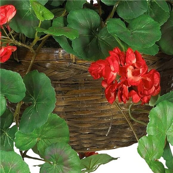 Nearly Natural Red Geranium Hanging Basket 24in Faux Silk Plant Home Decor - Picture 3 of 7